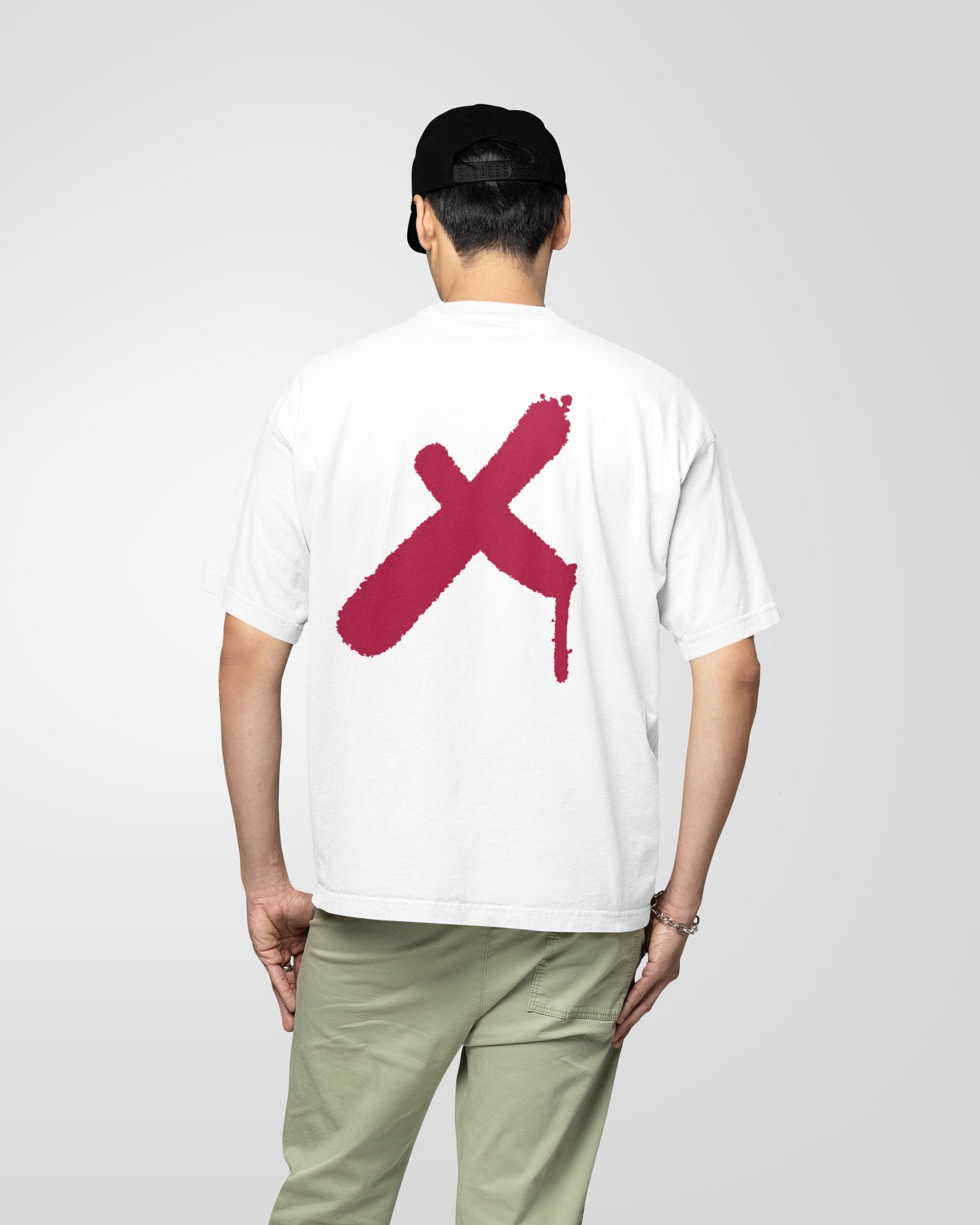 'EX White' shirt on model