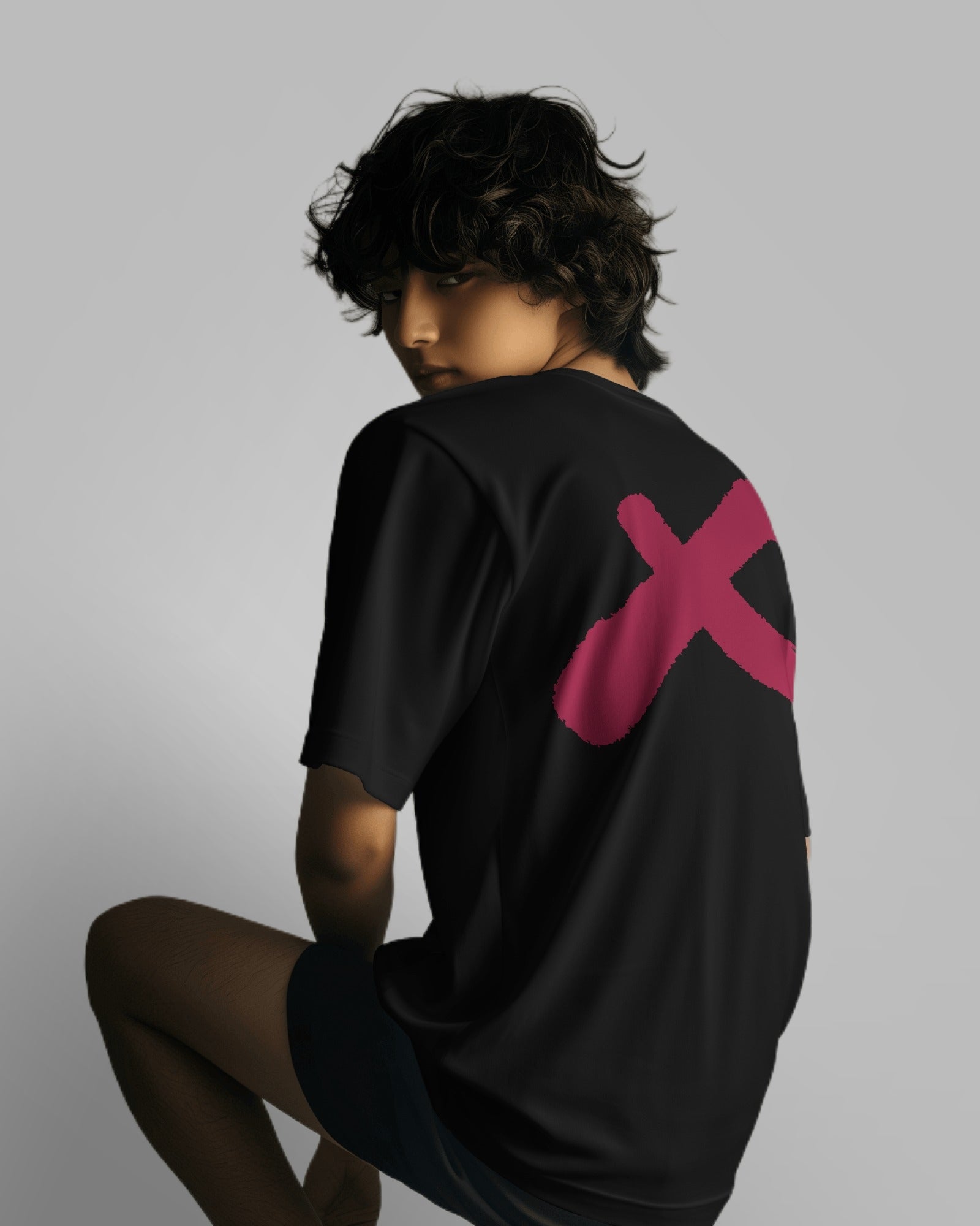 'EX Black' shirt on model